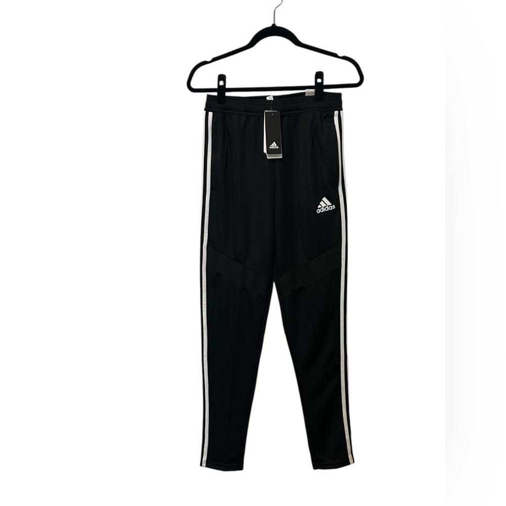 Adidas Youth Black Joggers with White Stripes soccer pants sz youth large 13/14